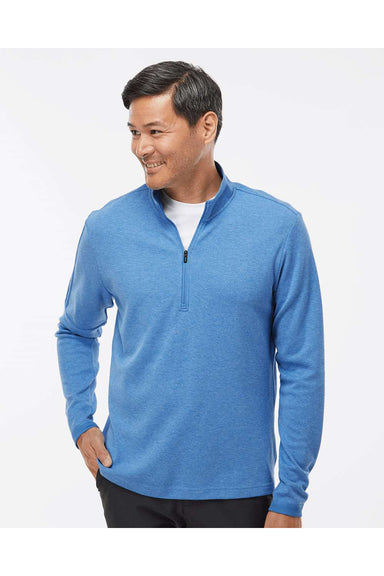Adidas A554 Mens 3 Stripes 1/4 Zip Sweater Focus Blue Melange Model Front