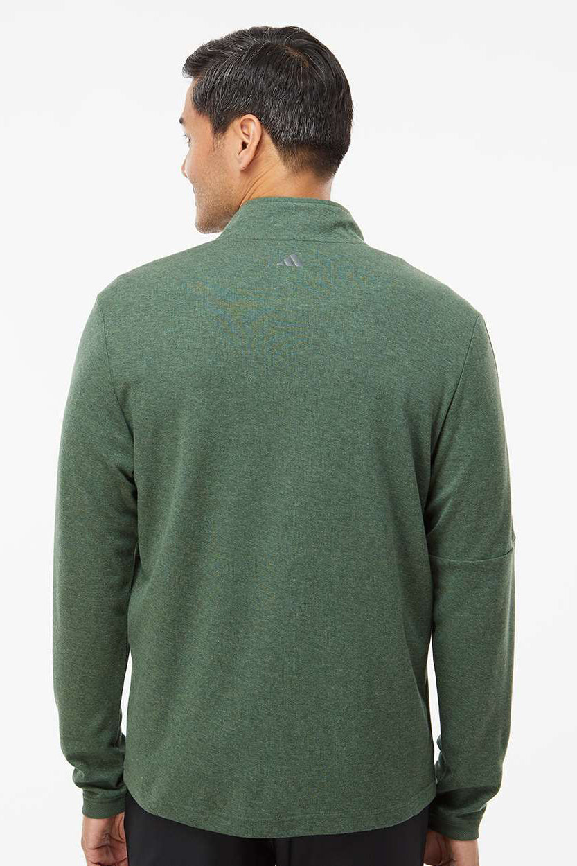 Adidas A554 Mens 3 Stripes Moisture Wicking 1/4 Zip Sweater Green Oxide Melange Model Back