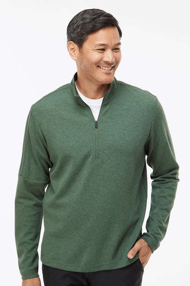 Adidas A554 Mens 3 Stripes Moisture Wicking 1/4 Zip Sweater Green Oxide Melange Model Front