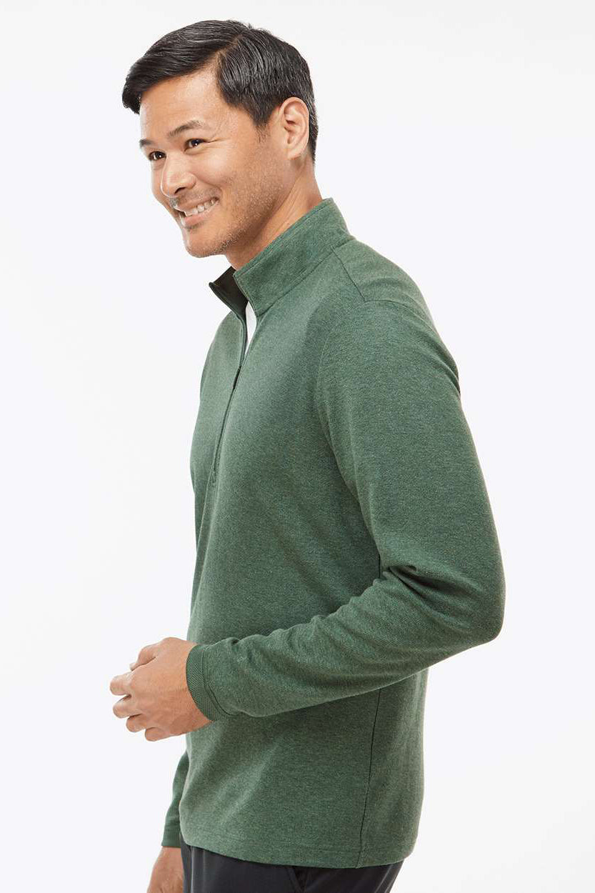 Adidas A554 Mens 3 Stripes 1/4 Zip Sweater Green Oxide Melange Model Side