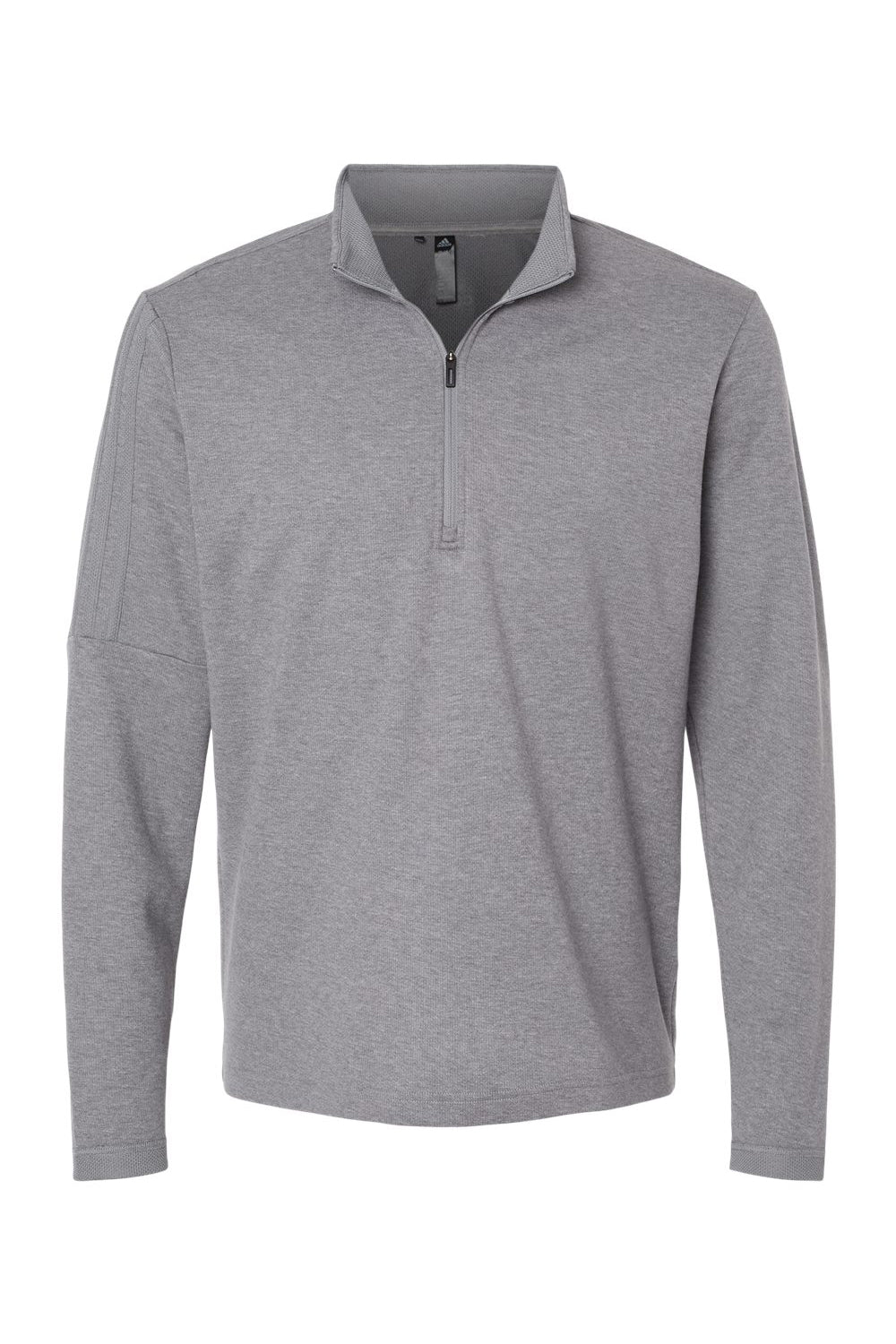 Adidas A554 Mens 3 Stripes Moisture Wicking 1/4 Zip Sweater Grey Melange Flat Front