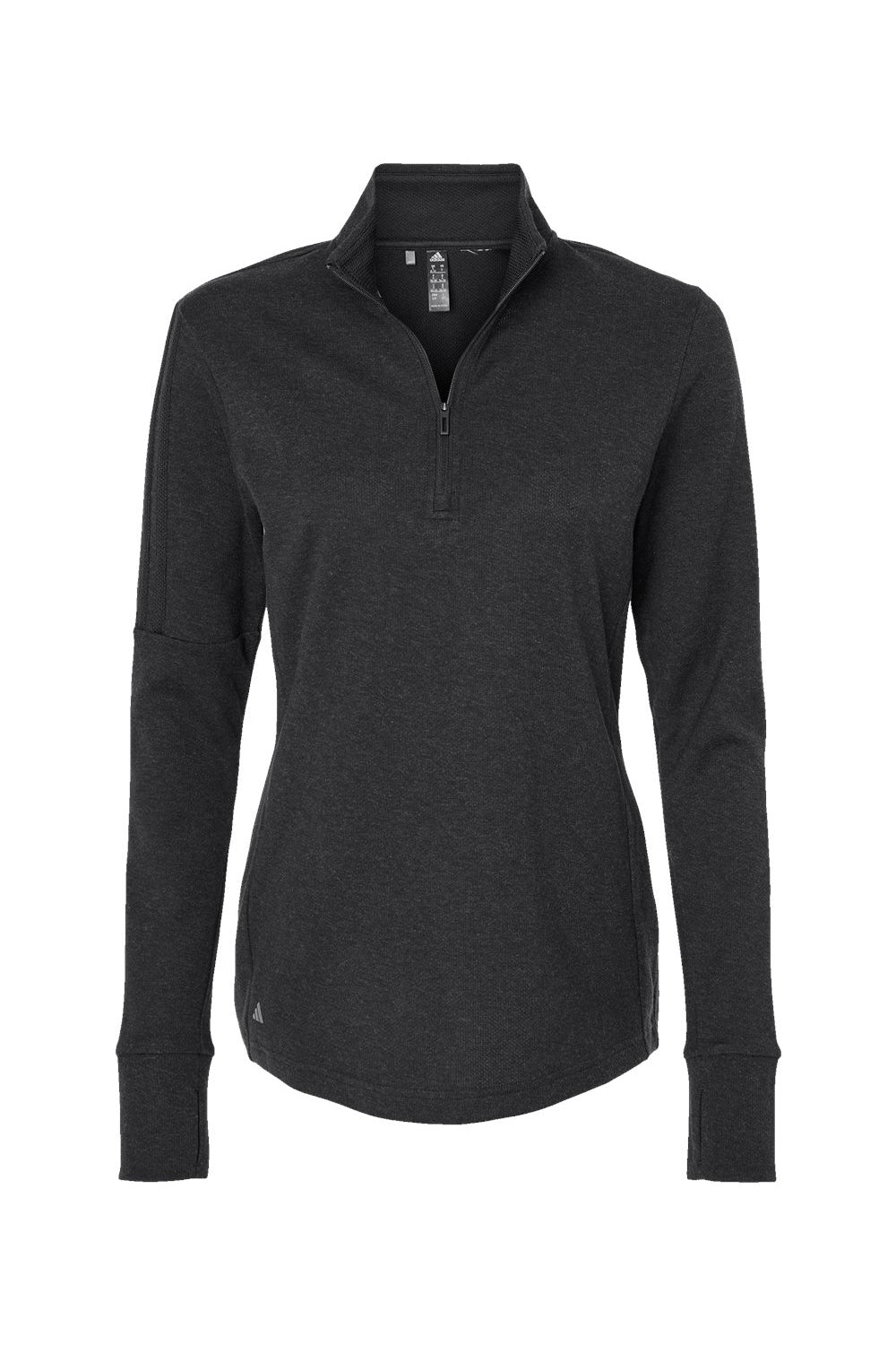 Adidas A555 Womens 3 Stripes Moisture Wicking 1/4 Zip Sweater Black Melange Flat Front