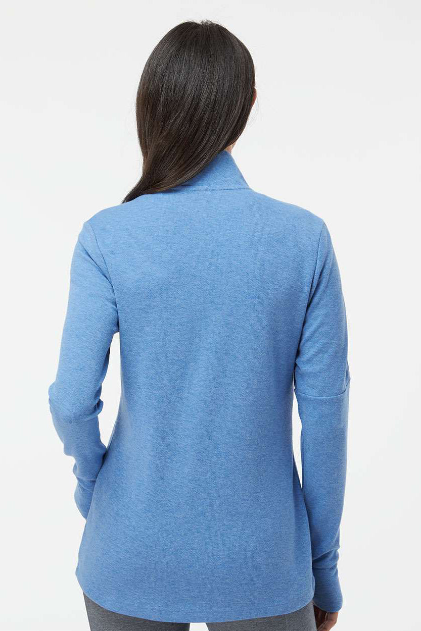 Adidas A555 Womens 3 Stripes 1/4 Zip Sweater Focus Blue Melange Model Back