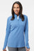 Adidas A555 Womens 3 Stripes Moisture Wicking 1/4 Zip Sweater Focus Blue Melange Model Front