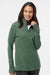 Adidas A555 Womens 3 Stripes Moisture Wicking 1/4 Zip Sweater Green Oxide Melange Model Front