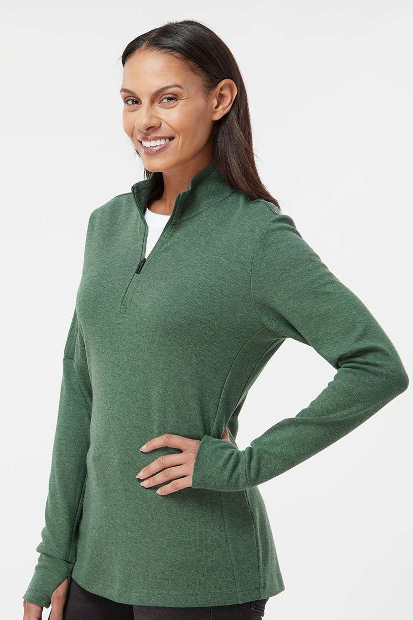 Adidas A555 Womens 3 Stripes 1/4 Zip Sweater Green Oxide Melange Model Side