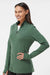 Adidas A555 Womens 3 Stripes Moisture Wicking 1/4 Zip Sweater Green Oxide Melange Model Side