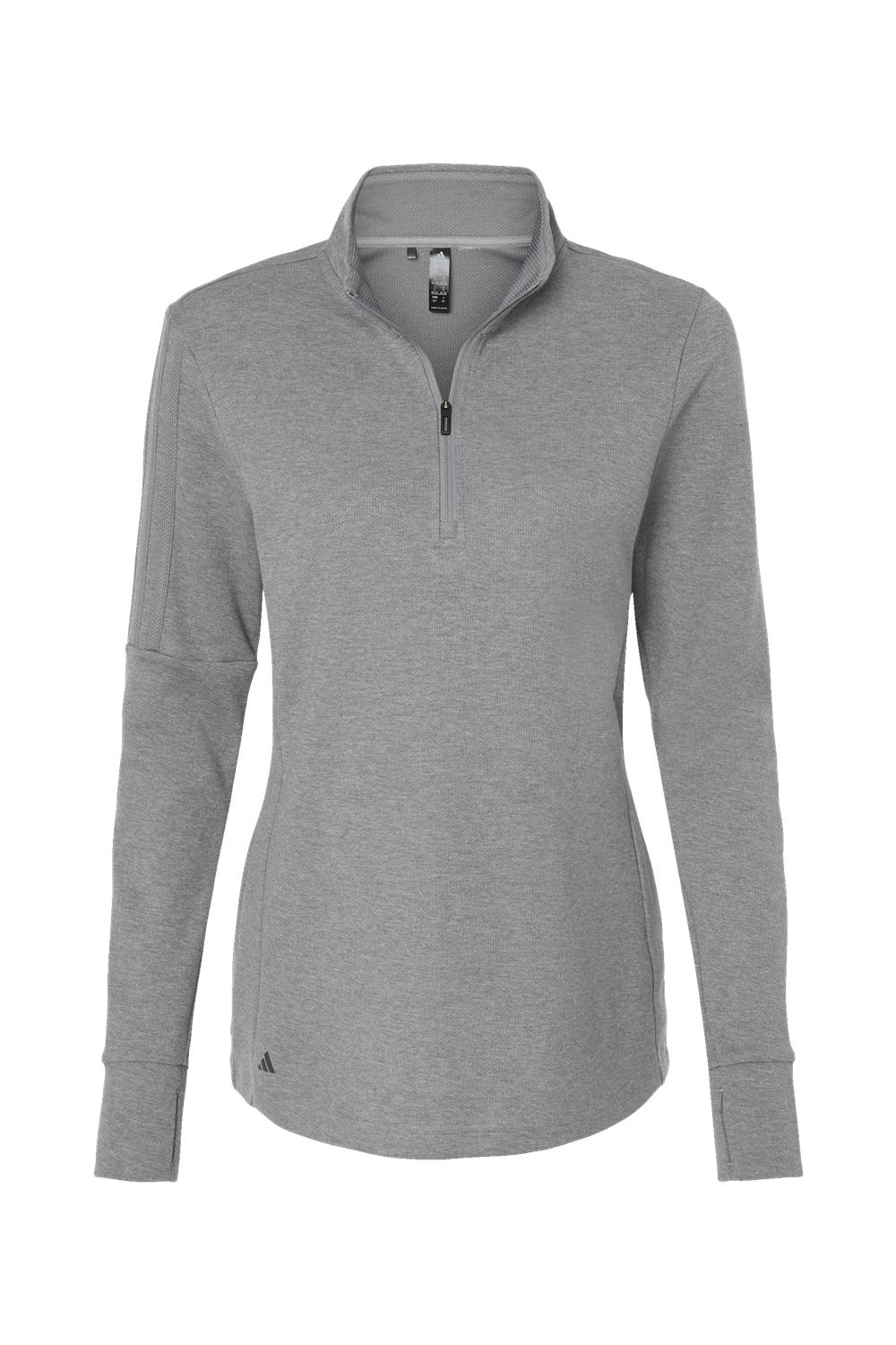 Adidas A555 Womens 3 Stripes Moisture Wicking 1/4 Zip Sweater Grey Melange Flat Front
