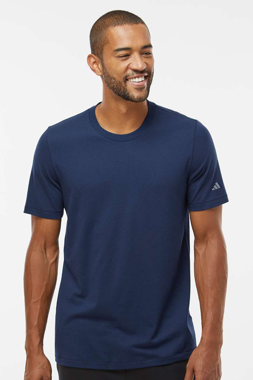 Adidas A556 Mens Short Sleeve Crewneck T-Shirt Collegiate Navy Blue Model Front