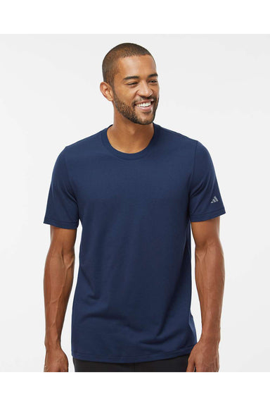 Adidas A556 Mens Short Sleeve Crewneck T-Shirt Collegiate Navy Blue Model Front