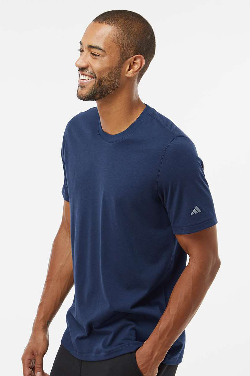 Adidas A556 Mens Short Sleeve Crewneck T-Shirt Collegiate Navy Blue Model Side