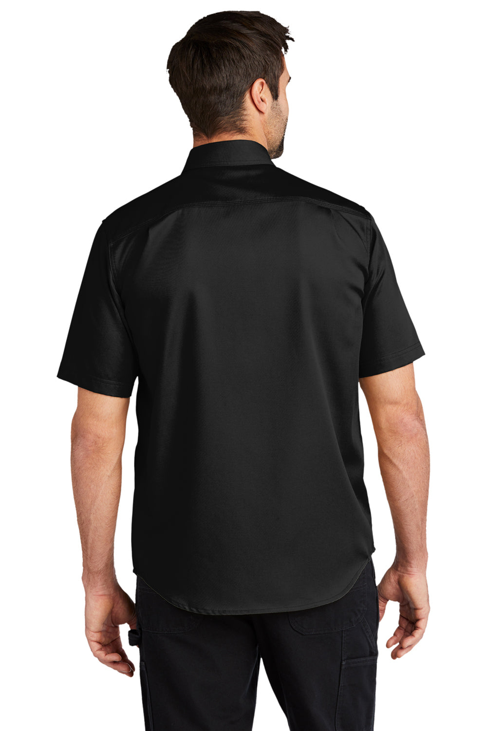 Carhartt CT102537 Mens Rugged Professional Series Wrinkle Resistant Short Sleeve Button Down Shirt w/ Pocket Black Model Back