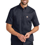 Carhartt Mens Rugged Professional Series Wrinkle Resistant Short Sleeve Button Down Shirt w/ Pocket - Navy Blue