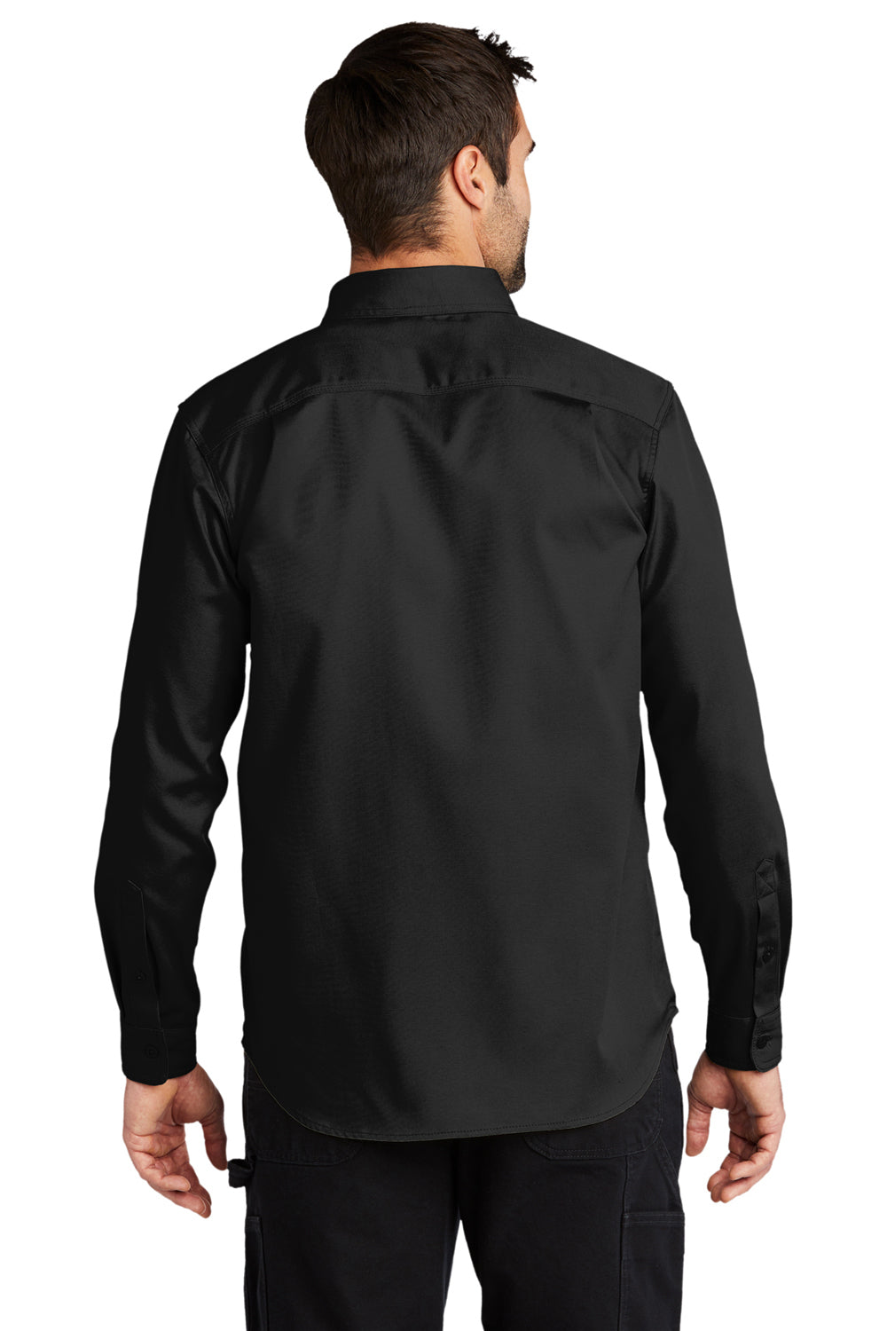 Carhartt CT102538 Mens Rugged Professional Series Wrinkle Resistant Long Sleeve Button Down Shirt w/ Pocket Black Model Back