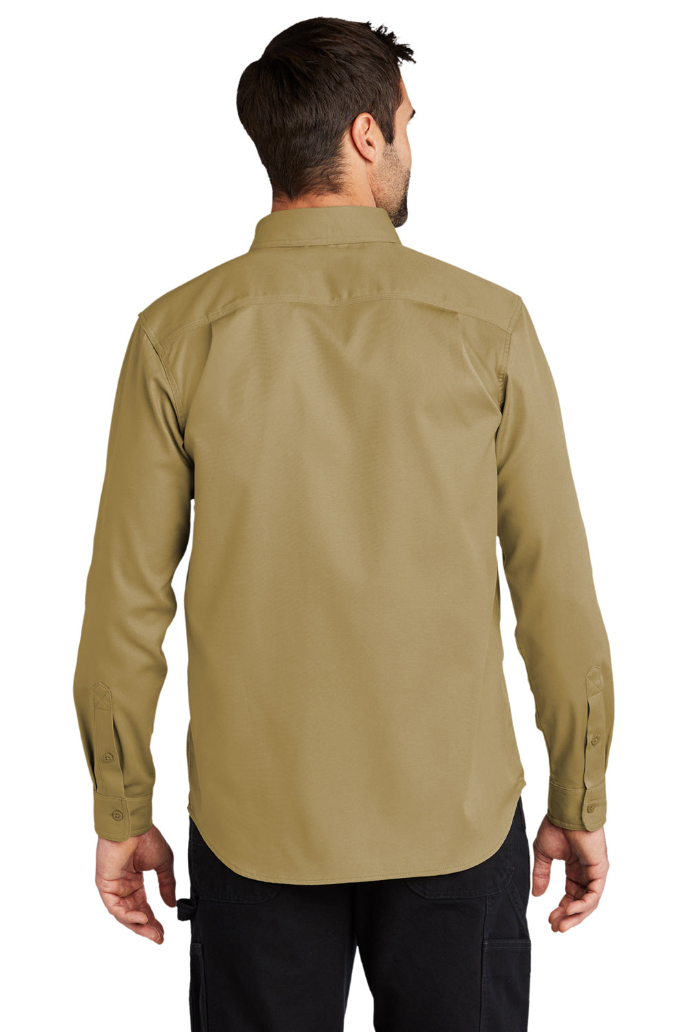 Carhartt CT102538 Mens Rugged Professional Series Wrinkle Resistant Long Sleeve Button Down Shirt w/ Pocket Dark Khaki Brown Model Back