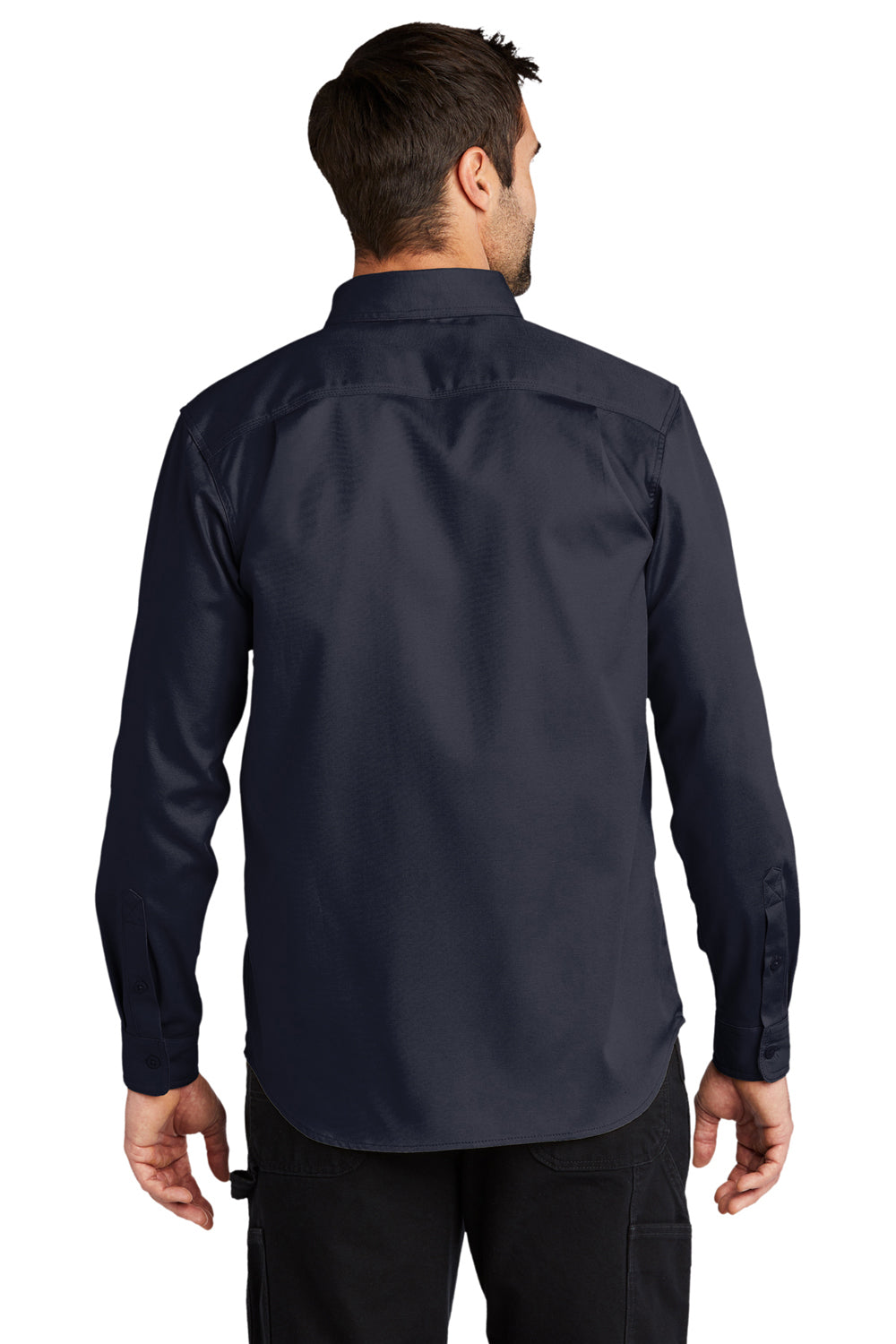 Carhartt CT102538 Mens Rugged Professional Series Wrinkle Resistant Long Sleeve Button Down Shirt w/ Pocket Navy Blue Model Back