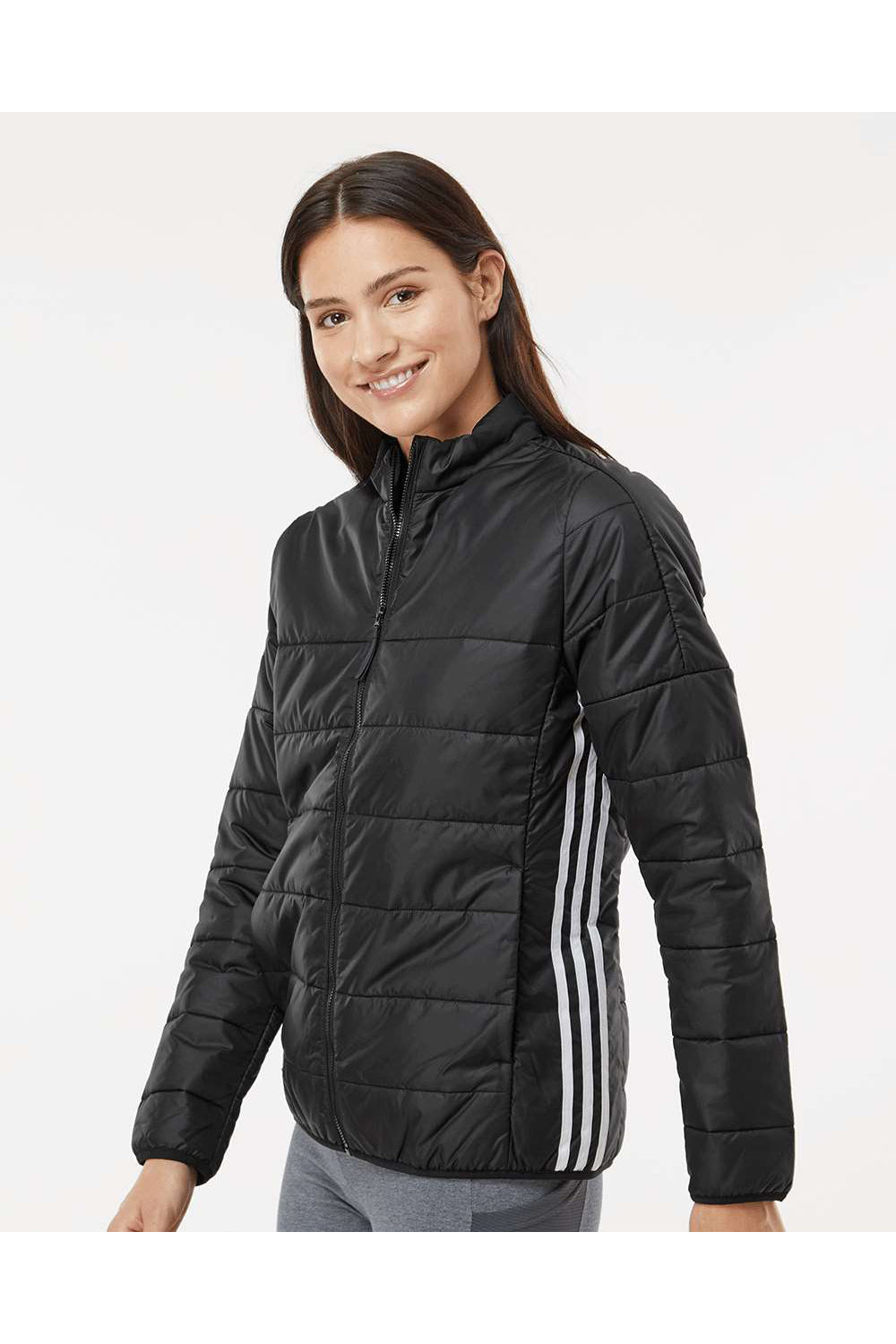 Adidas A571 Womens Full Zip Puffer Jacket Black Model Side