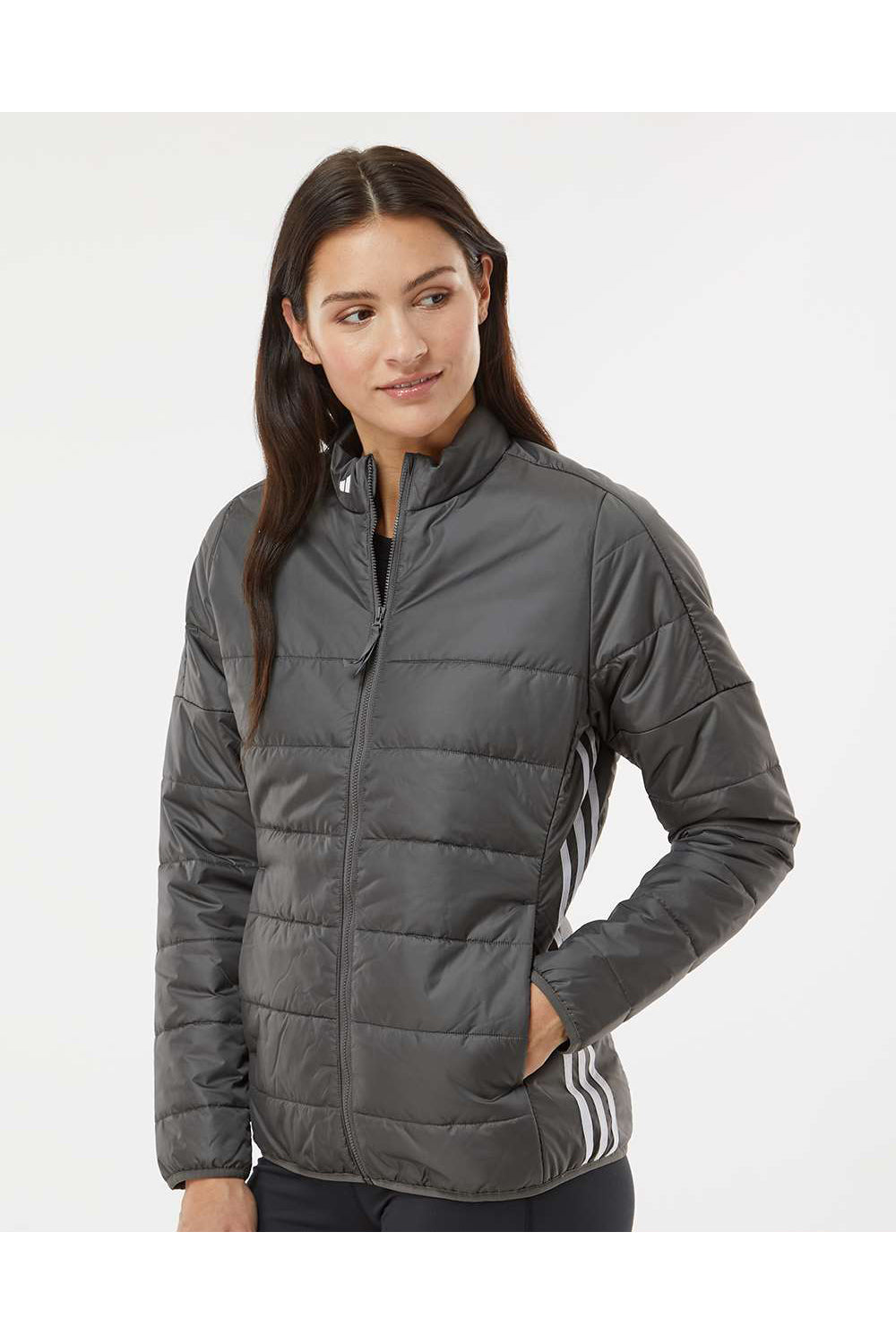 Adidas A571 Womens Full Zip Puffer Jacket Grey Model Side