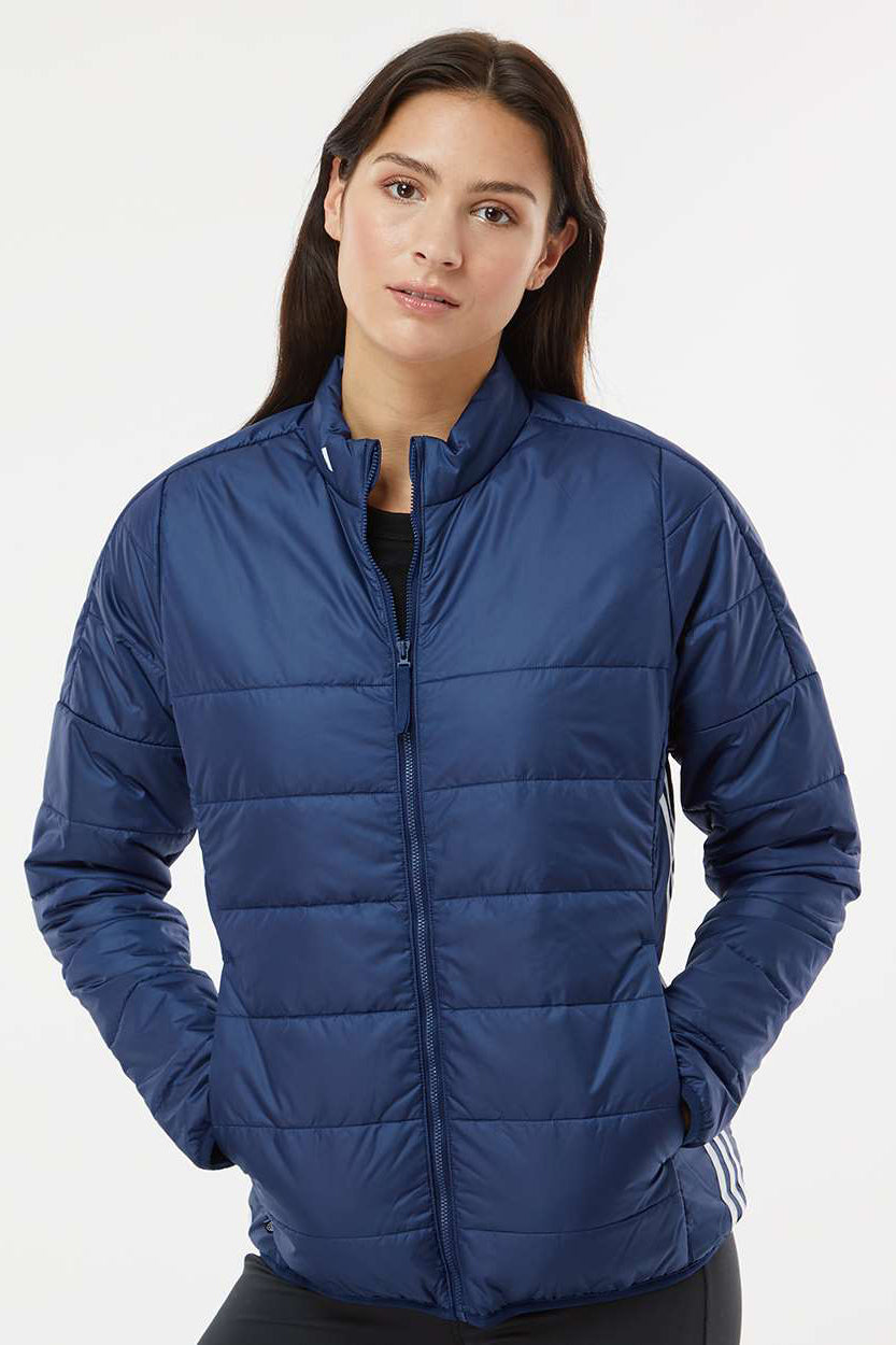 Adidas A571 Womens Full Zip Puffer Jacket Team Navy Blue Model Front