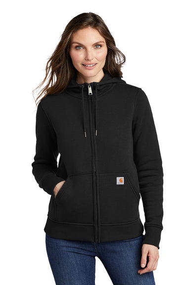 Carhartt CT102788 Womens Clarksburg Full Zip Hooded Sweatshirt Hoodie w/ Pockets Black Model Front