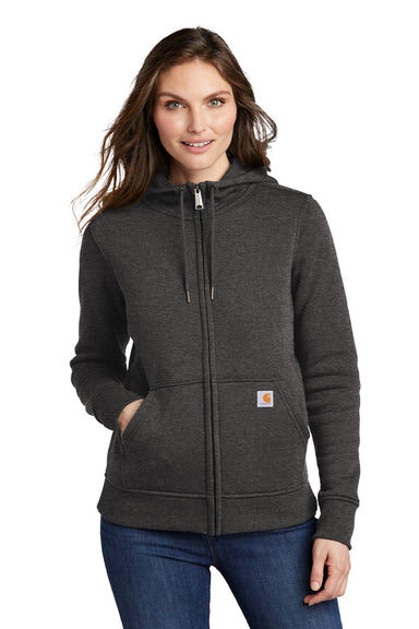 Carhartt CT102788 Womens Clarksburg Full Zip Hooded Sweatshirt Hoodie w/ Pockets Heather Carbon Grey Model Front