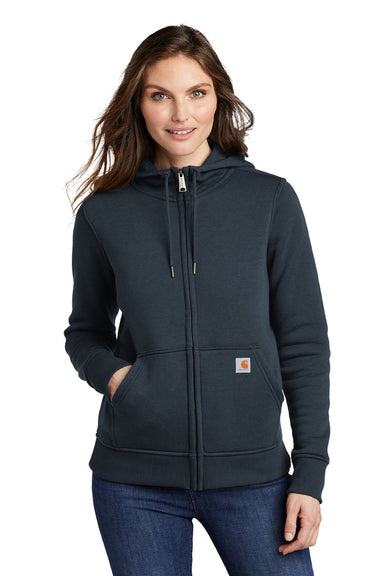 Carhartt CT102788 Womens Clarksburg Full Zip Hooded Sweatshirt Hoodie w/ Pockets Navy Blue Model Front