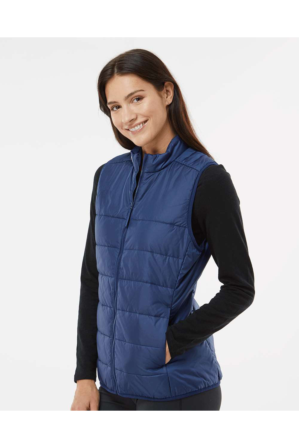 Adidas A573 Womens Full Zip Puffer Vest Team Navy Blue Model Side