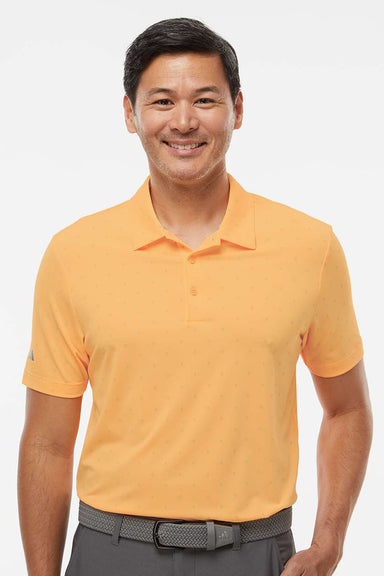 Adidas A574 Mens Pine Tree Moisture Wicking Short Sleeve Polo Shirt Acid Orange/Grey Model Front