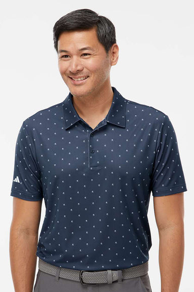 Adidas A574 Mens Pine Tree Moisture Wicking Short Sleeve Polo Shirt Collegiate Navy Blue/White Model Front