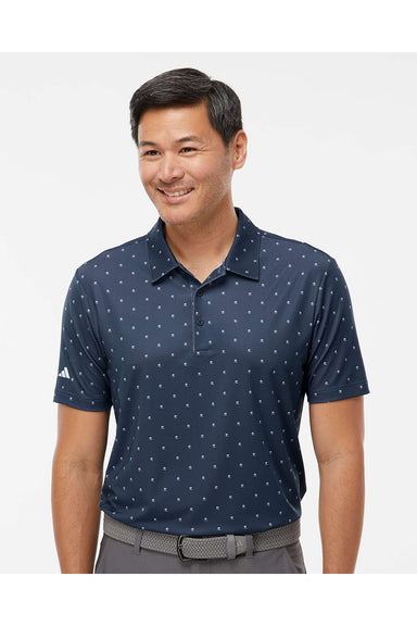 Adidas A574 Mens Pine Tree Short Sleeve Polo Shirt Collegiate Navy Blue/White Model Front