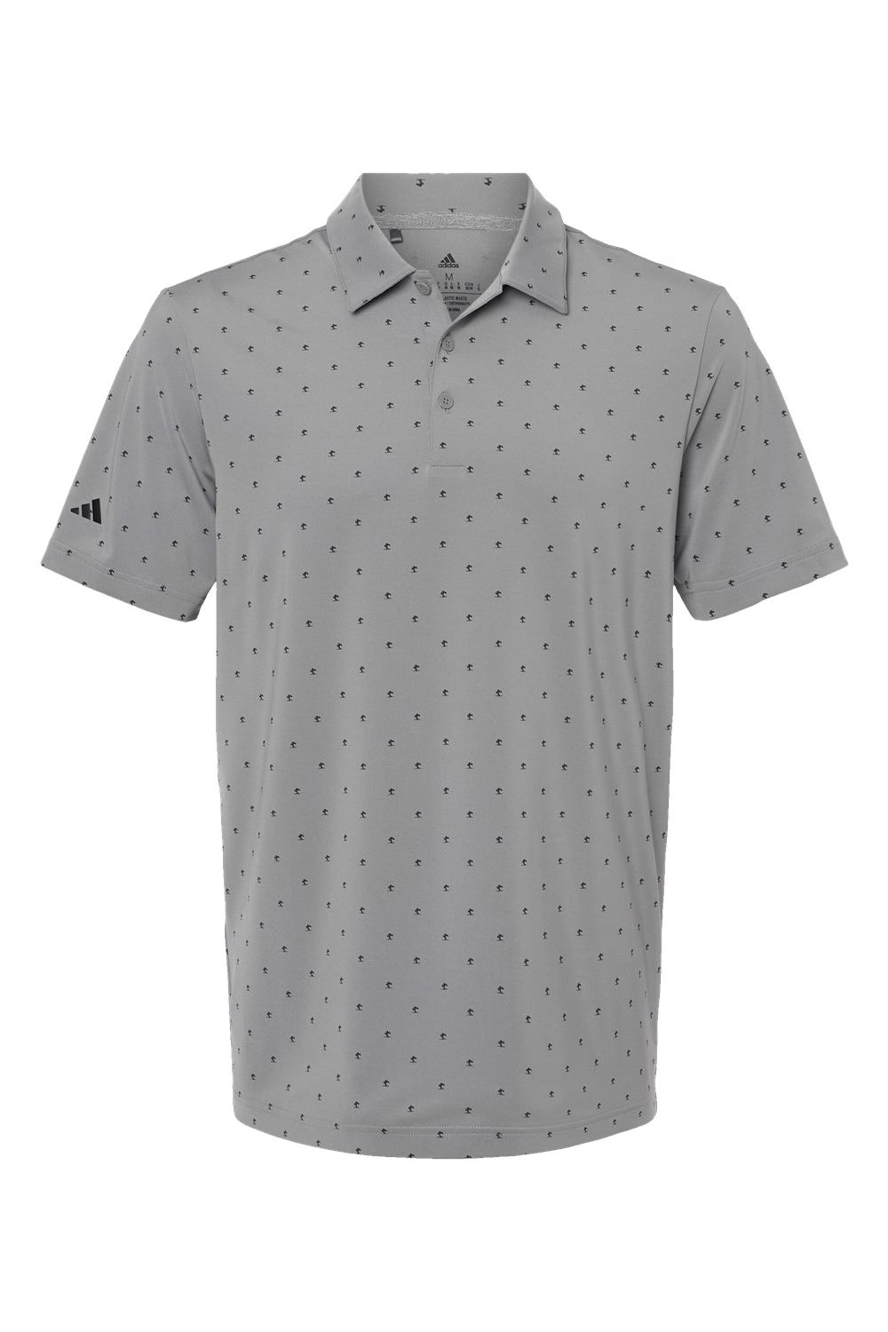 Adidas A574 Mens Pine Tree Moisture Wicking Short Sleeve Polo Shirt Grey/Black Flat Front