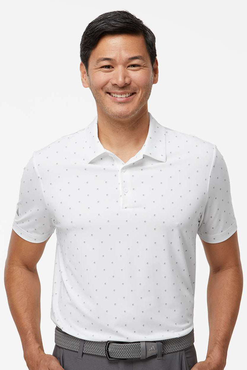 Adidas A574 Mens Pine Tree Moisture Wicking Short Sleeve Polo Shirt White/Grey Model Front