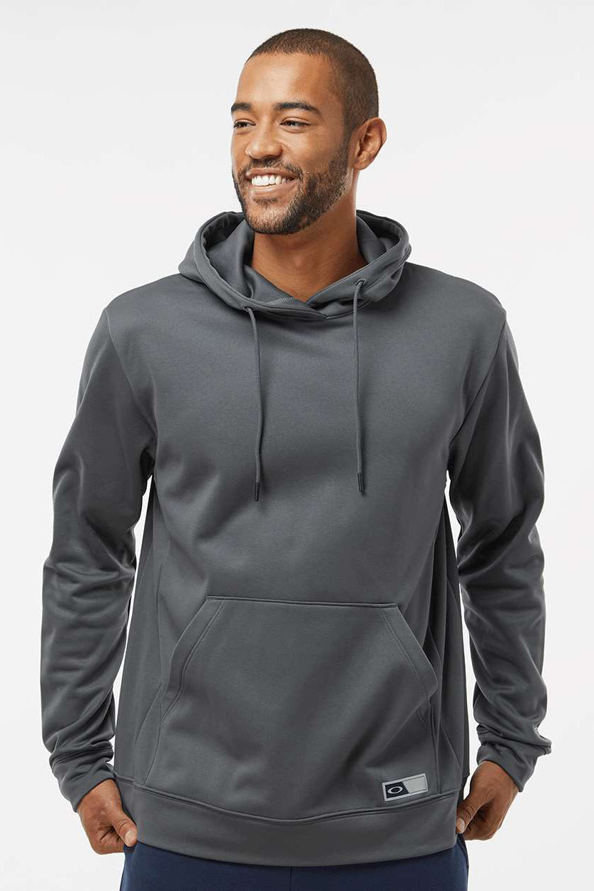Oakley FOA402994 Mens Team Issue Hydrolix Hooded Sweatshirt Hoodie w/ Pouch Pocket Forged Iron Grey Model Front