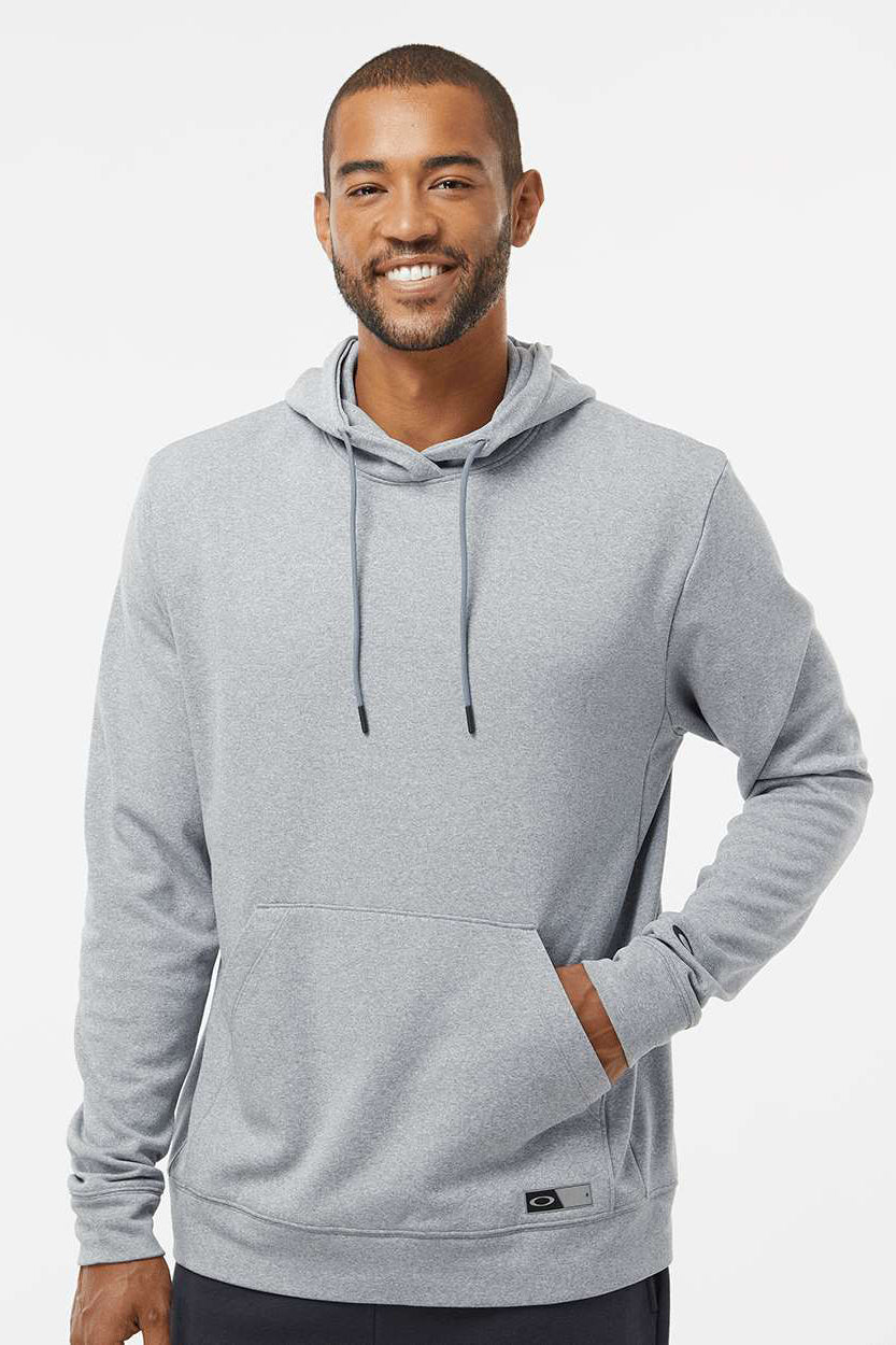 Oakley FOA402994 Mens Team Issue Hydrolix Hooded Sweatshirt Hoodie w/ Pouch Pocket Heather Granite Grey Model Front