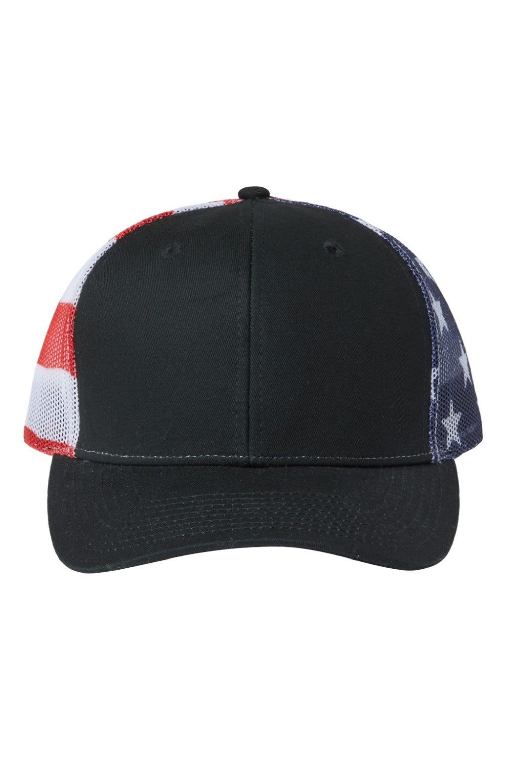 Kati Hats S700M Mens Printed Mesh Snapback Trucker Hat Black/USA Flag Flat Front