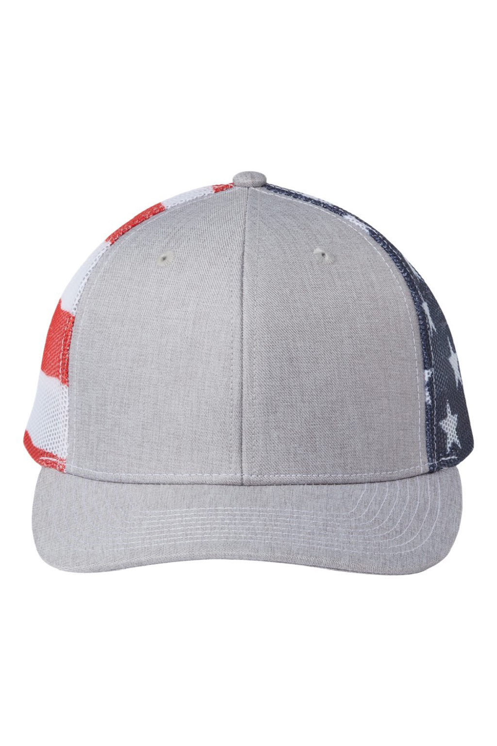 Kati Hats S700M Mens Printed Mesh Snapback Trucker Hat Heather Grey/USA Flag Flat Front