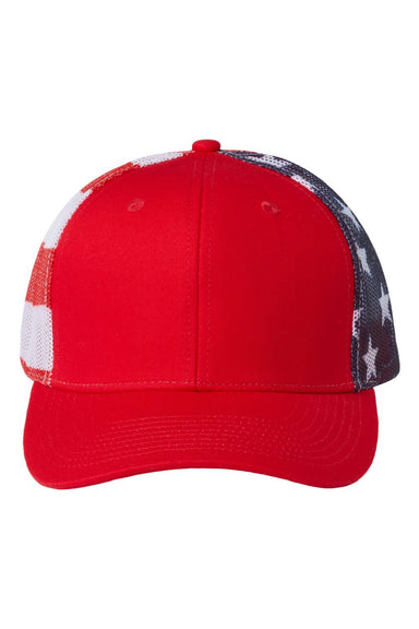 Kati Hats S700M Mens Printed Mesh Snapback Trucker Hat Red/USA Flag Flat Front