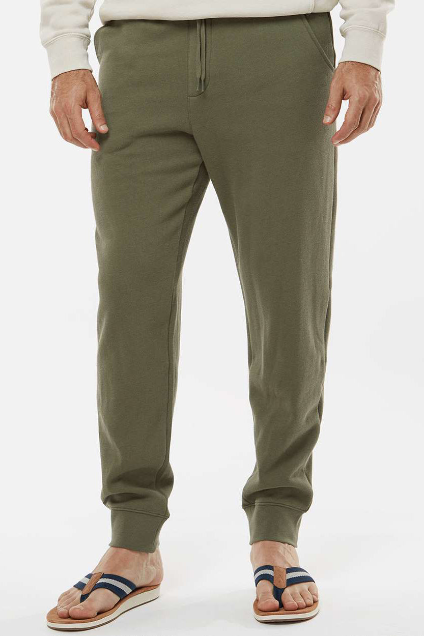 Independent Trading Company IND20PNT Mens Fleece Sweatpants w/ Pockets Army Green Model Front