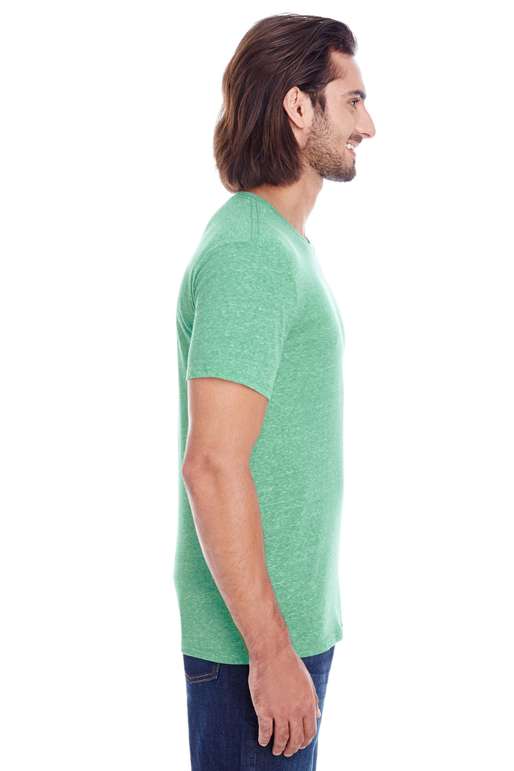 Threadfast Apparel 102A Mens Short Sleeve Crewneck T-Shirt Green Model Side