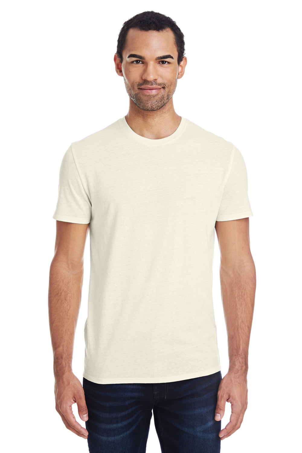 Threadfast Apparel 102A Mens Short Sleeve Crewneck T-Shirt Cream Model Front