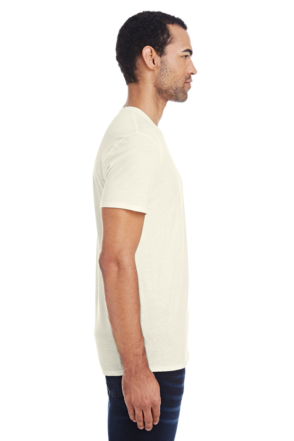 Threadfast Apparel 102A Mens Short Sleeve Crewneck T-Shirt Cream Model Side