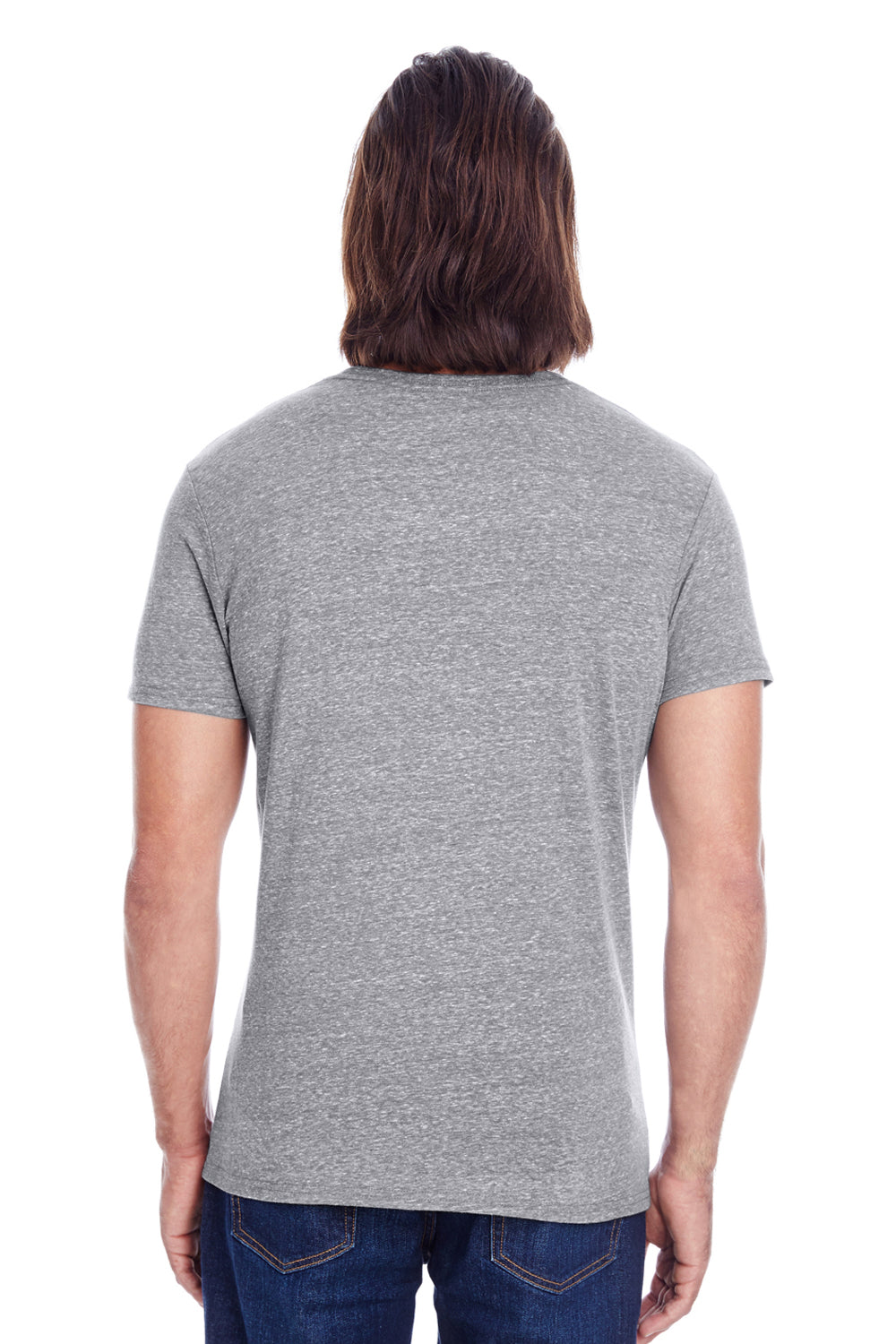 Threadfast Apparel 102A Mens Short Sleeve Crewneck T-Shirt Grey Model Back