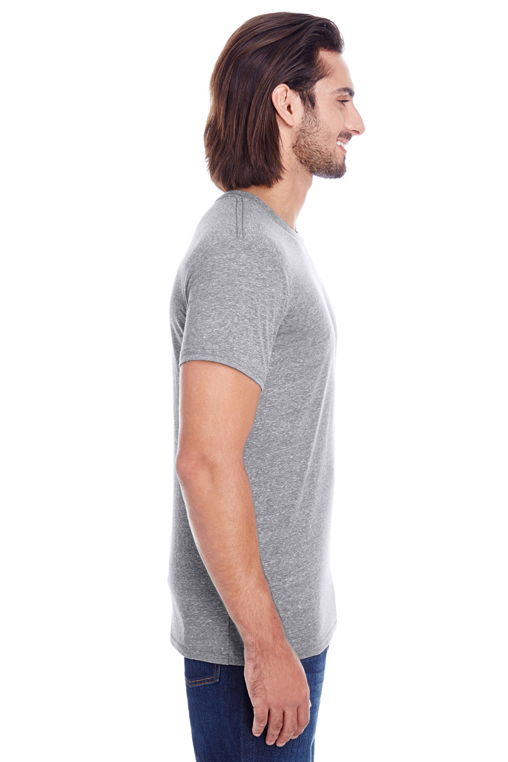 Threadfast Apparel 102A Mens Short Sleeve Crewneck T-Shirt Grey Model Side