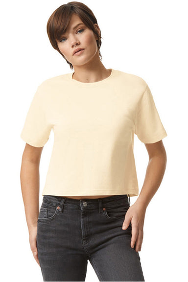 American Apparel 102 Womens Fine Jersey Boxy Short Sleeve Crewneck T-Shirt Cream Model Front