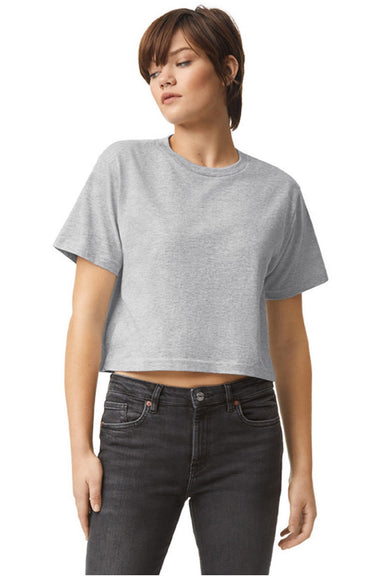 American Apparel 102 Womens Fine Jersey Boxy Short Sleeve Crewneck T-Shirt Heather Grey Model Front
