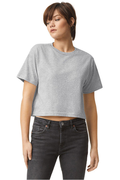 American Apparel 102AM Womens Fine Jersey Boxy Short Sleeve Crewneck T-Shirt Heather Grey Model Front