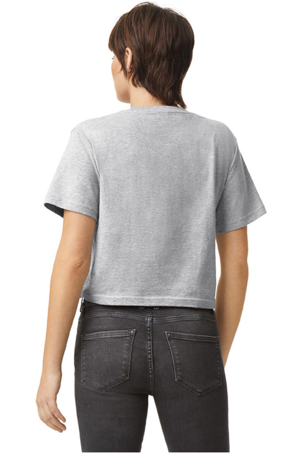 American Apparel 102 Womens Fine Jersey Boxy Short Sleeve Crewneck T-Shirt Heather Grey Model Back