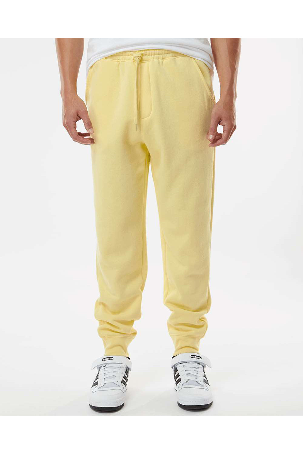Independent Trading Co. IND20PNT Mens Fleece Sweatpants w/ Pockets Light Yellow Model Front