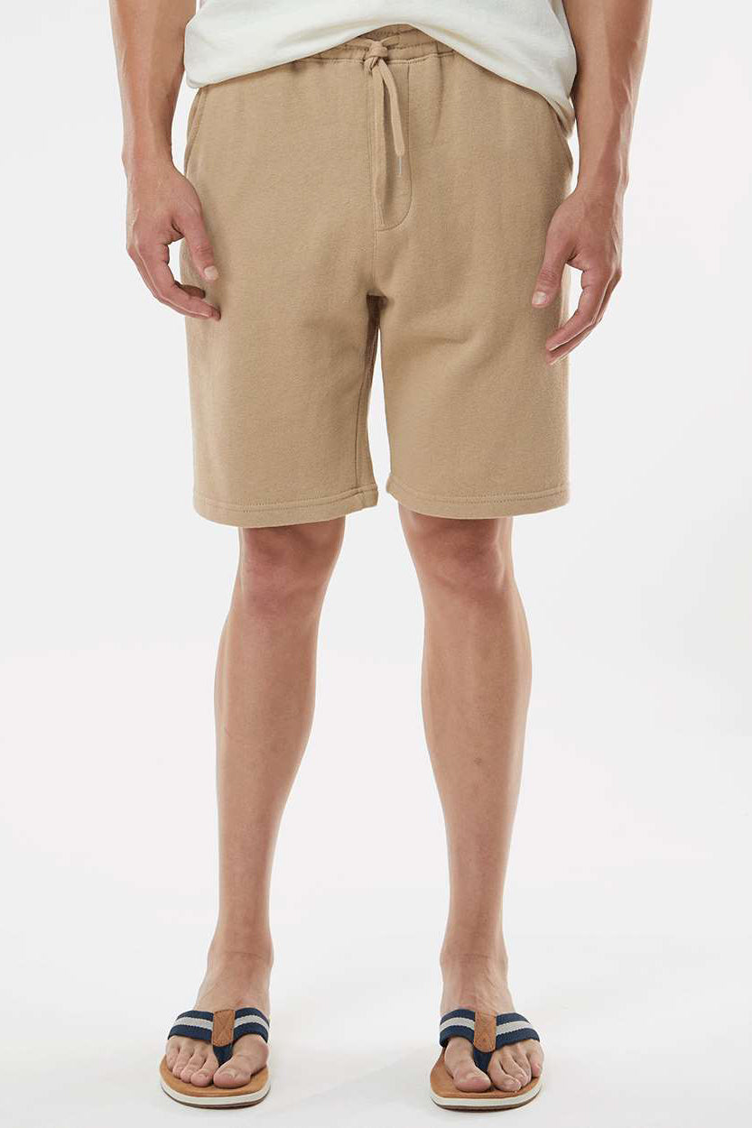 Independent Trading Company IND20SRT Mens Fleece Shorts w/ Pockets Sandstone Brown Model Front