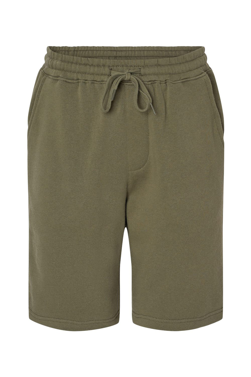 Independent Trading Co. IND20SRT Mens Fleece Shorts w/ Pockets Army Green Flat Front